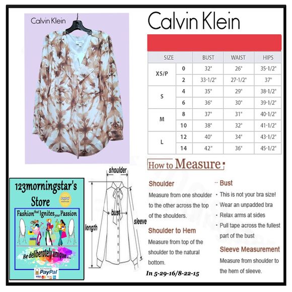 Calvin Klein NEW Abstract Chiffon Semi-Sheer Ruffle Roll-Up Sleeve Blouse L - Picture 11 of 11